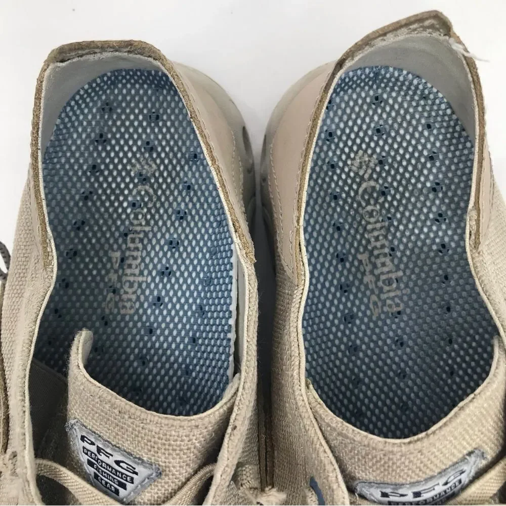 Columbia PFG Techlite Tan Canvas Slip on Lace Top Casual Deck Boat Shoes